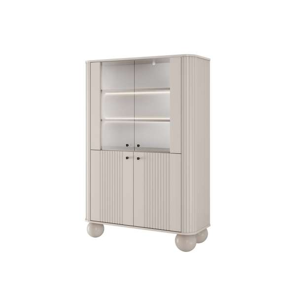 Vitrineskap Vesper - 103x153 cm - 4 dører - cashmere - tre bein