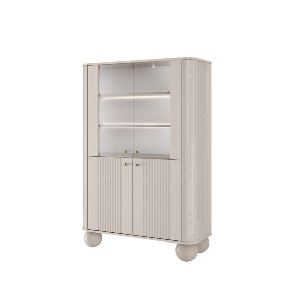 Vitrineskap Vesper - 103x153 cm - 4 dører - cashmere - tre bein