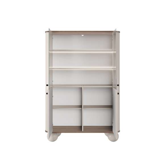 Vitrineskap Vesper - 103x153 cm - 4 dører - cashmere - valnøtt - tre bein