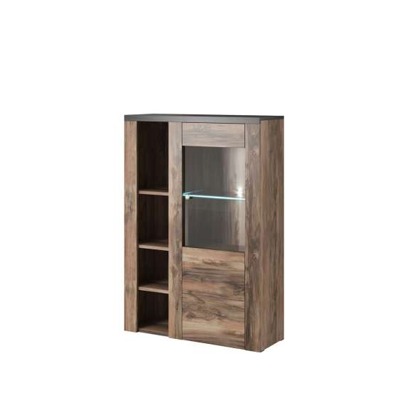 Vitrineskap Larona 100x145 cm - mørk valnøtt - med belysning