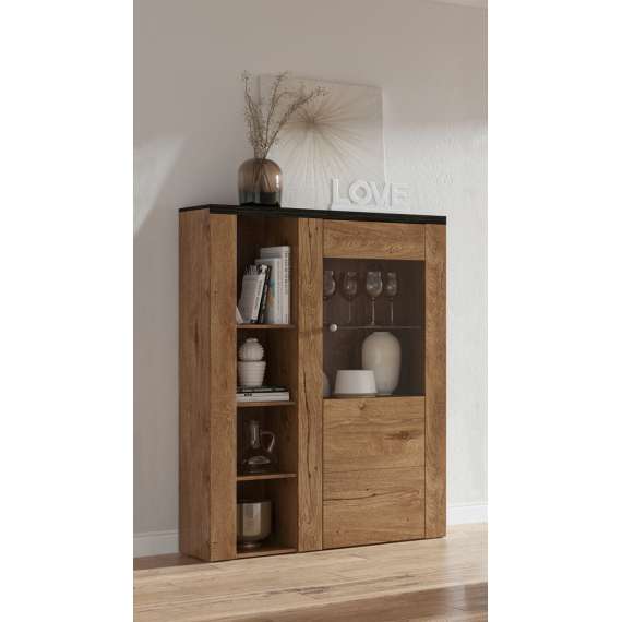 Vitrineskap Larona 100x145 cm - eik lefkas - med belysning