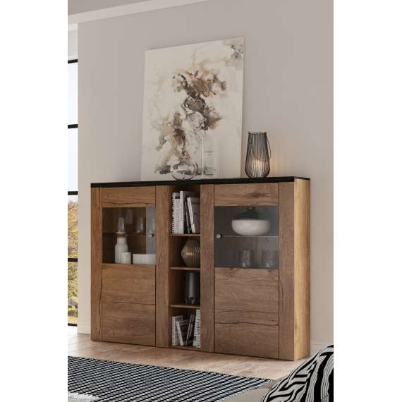 Skjenk Larona 155x130 cm - eik lefkas - med belysning