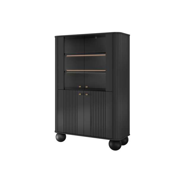 Vitrineskap Vesper - 103x153 cm - svart matt - 4 dører - tre bein