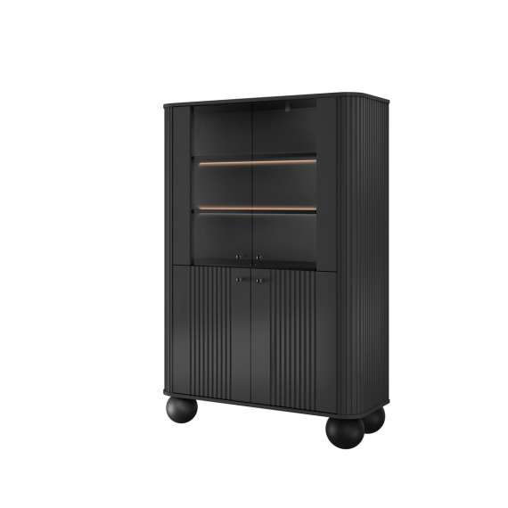 Vitrineskap Vesper - 103x153 cm - svart matt - 4 dører - tre bein