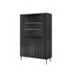 Vitrineskap Vesper - 103x156 cm - svart matt - 4 dører - metall bein