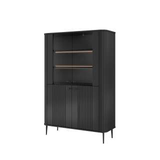 Vitrineskap Vesper - 103x156 cm - svart matt - 4 dører - metall bein