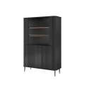 Vitrineskap Vesper - 103x156 cm - svart matt - 4 dører - metall bein
