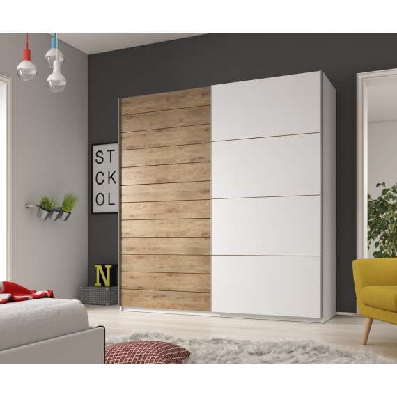 Garderobeskap Galaxy 221x210 cm - hvit - eik - med innredning