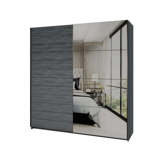 Garderobeskap Galaxy 200x210 cm - carbon eik - med innredning