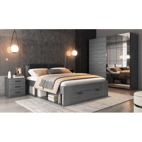 Garderobeskap Galaxy 200x210 cm - carbon eik - med innredning