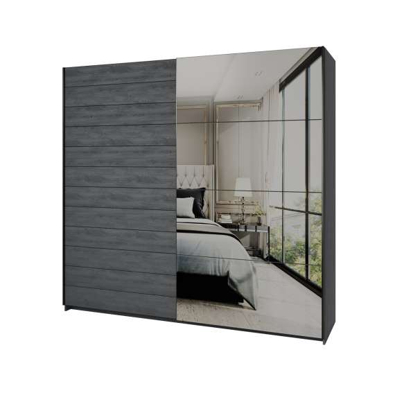 Garderobeskap Galaxy 221x210 cm - carbon eik - med innredning