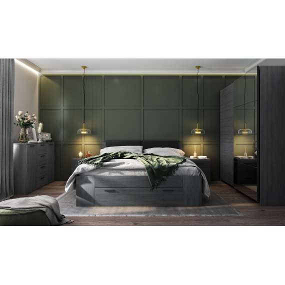 Garderobeskap Galaxy 221x210 cm - carbon eik - med innredning