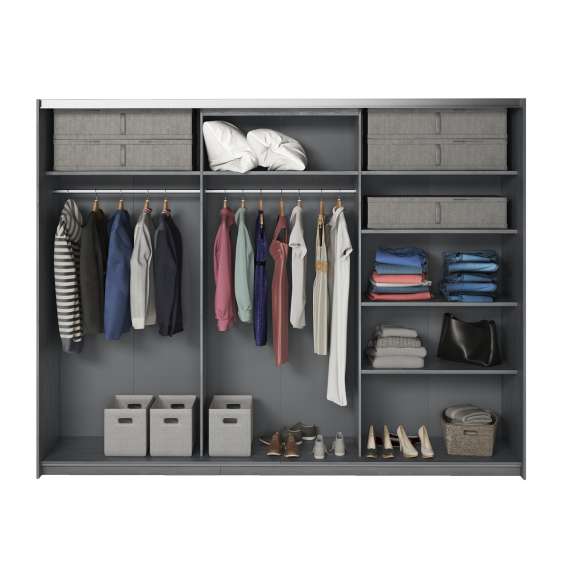 Garderobeskap Galaxy 270x210 cm - carbon eik - med innredning