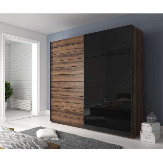 Garderobeskap Galaxy 200x210 cm - eik - sort - med innredning