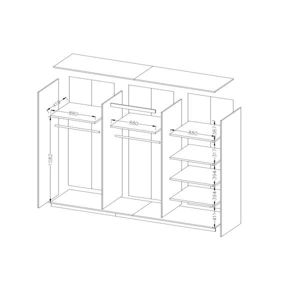 Garderobeskap Galaxy 270x210 cm - eik - sort - med innredning