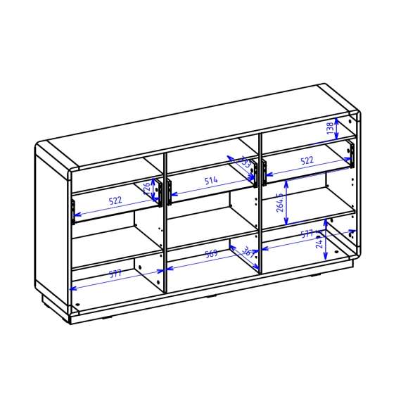 Skjenk Aston 180x95 cm - Svart matt - 3 dører - 3 skuffer