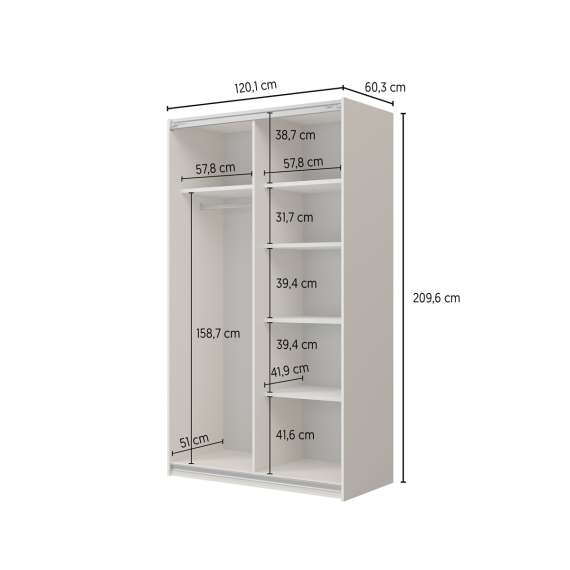 Garderobeskap Cube 120x210 cm - cashmere - med innredning
