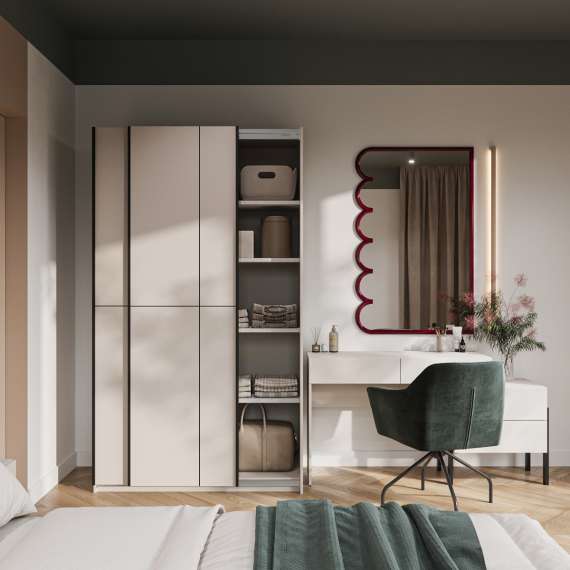 Garderobeskap Cube 120x210 cm - cashmere - med innredning