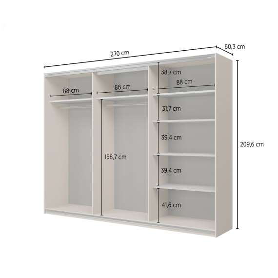 Garderobeskap Cube 270x210 cm - cashmere - med innredning