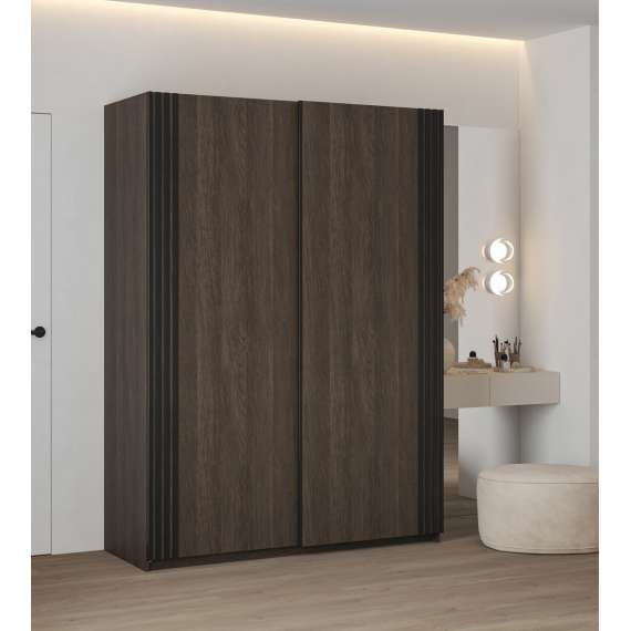 Garderobeskap Niva 120x210 cm - mørk eik - med innredning