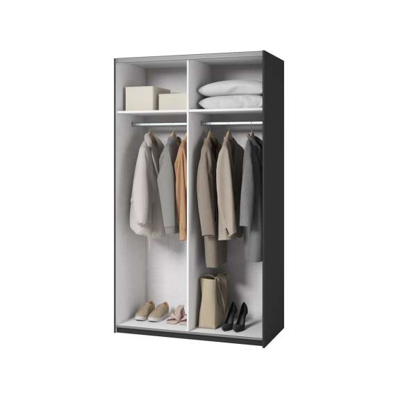 Garderobeskap Easy 120x211 cm - sort - med innredning