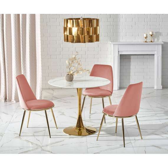 Bord MORATA Ø90 cm - hvit marmor - gull ben