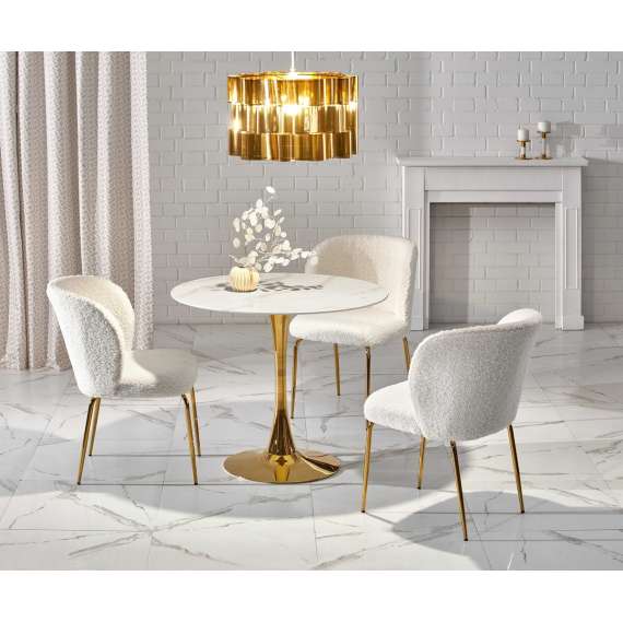 Bord MORATA Ø90 cm - hvit marmor - gull ben