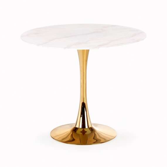 Bord Casemiro Ø90 cm - hvit marmor - gull ben