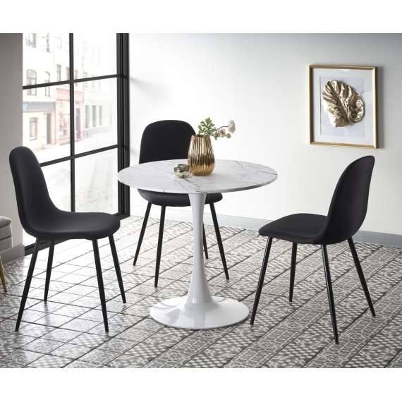Bord DENVER Ø80 cm - hvit marmor - hvit bein