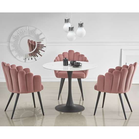Bord AMBROSIA Ø90 cm - hvit marmor imitasjon - svart bein