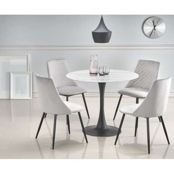 Bord AMBROSIA Ø90 cm - hvit marmor imitasjon - svart bein