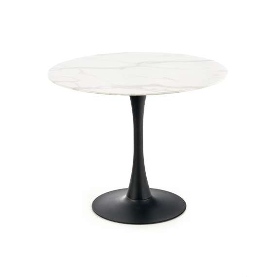Bord AMBROSIA Ø90 cm - hvit marmor imitasjon - svart bein