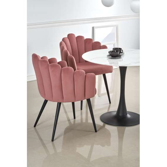 Bord AMBROSIA Ø90 cm - hvit marmor imitasjon - svart bein