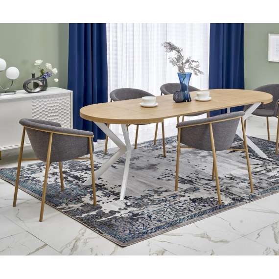 Spisebord PERONI Ø100-250 cm - eik craft gold - hvit bein