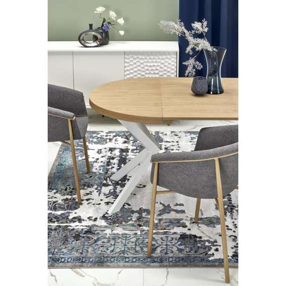 Spisebord PERONI Ø100-250 cm - eik craft gold - hvit bein