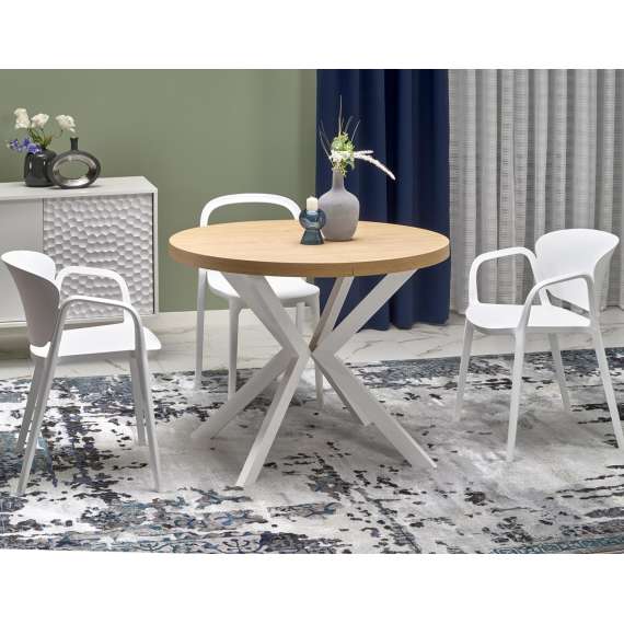 Spisebord PERONI Ø100-250 cm - eik craft gold - hvit bein