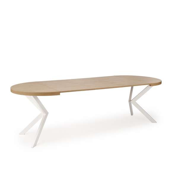 Spisebord PERONI Ø100-250 cm - eik craft gold - hvit bein