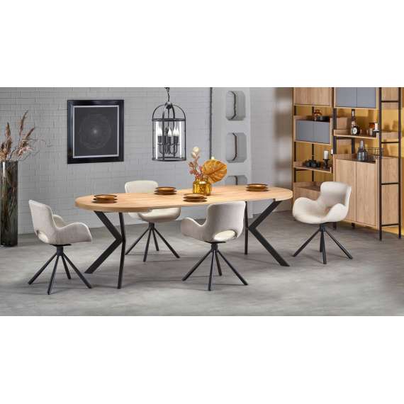 Spisebord PERONI Ø100-250 cm - eik craft gold - svart bein