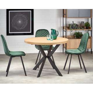 Spisebord PERONI Ø100-250 cm - eik craft gold - svart bein
