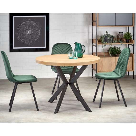 Spisebord PERONI Ø100-250 cm - eik craft gold - svart bein