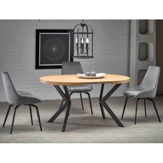 Spisebord PERONI Ø100-250 cm - eik craft gold - svart bein