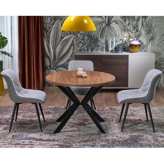 Spisebord PERONI Ø100-250 cm - valnøtt - svart bein