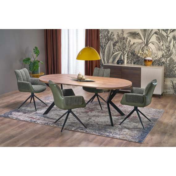 Spisebord PERONI Ø100-250 cm - valnøtt - svart bein