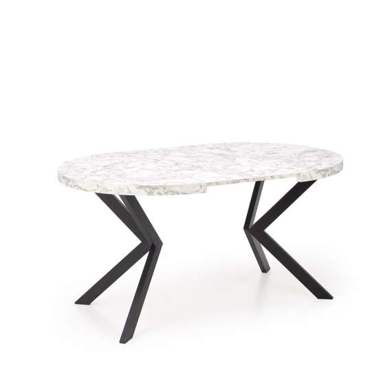 Spisebord PERONI Ø100-250 cm - imitasjon marmor - svart bein