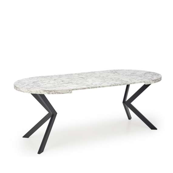 Spisebord PERONI Ø100-250 cm - imitasjon marmor - svart bein
