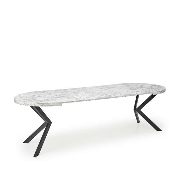 Spisebord PERONI Ø100-250 cm - imitasjon marmor - svart bein