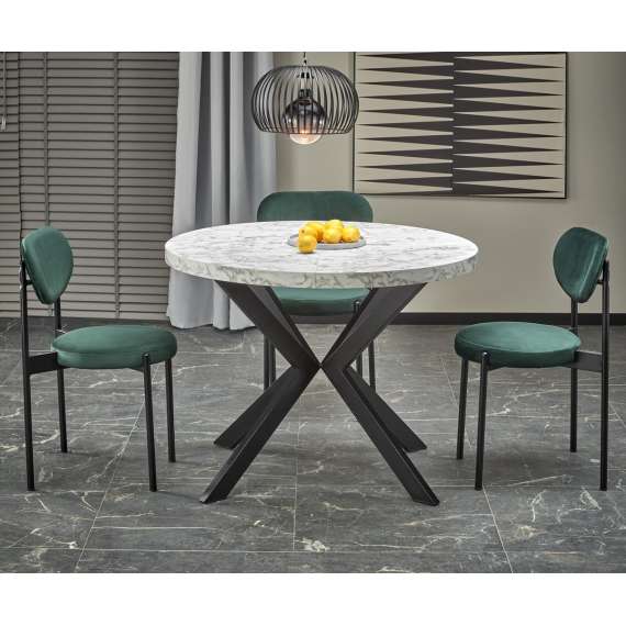 Spisebord PERONI Ø100-250 cm - imitasjon marmor - svart bein