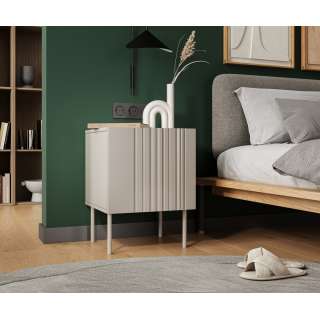 Nattbord ISLA - 45x59 cm - beige - 1 skuff - metall bein - 2 stk