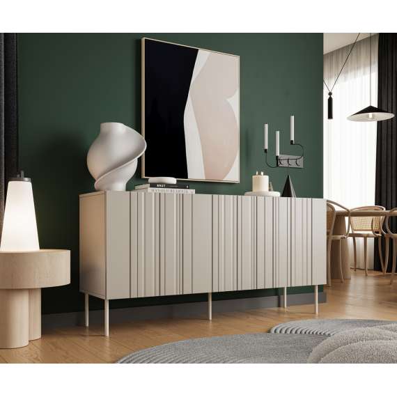 Skjenk ISLA - 150x75 cm - beige - 3 dører - metall bein