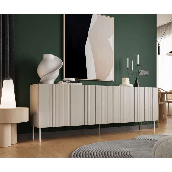 Skjenk ISLA - 200x75 cm - beige - 4 dører - metall bein